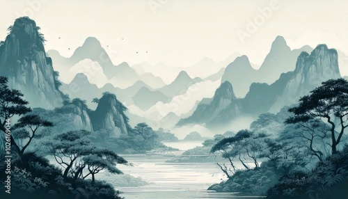 traditional chinese/japanese style landscape painting