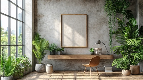 a frame mockup in a office room,photography,3d render.photography photo