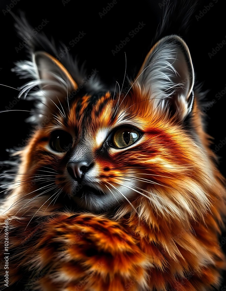 Fluffy Orange and Black Cat with Golden Eyes Fluffy Orange and Black Cat with Golden Eyes