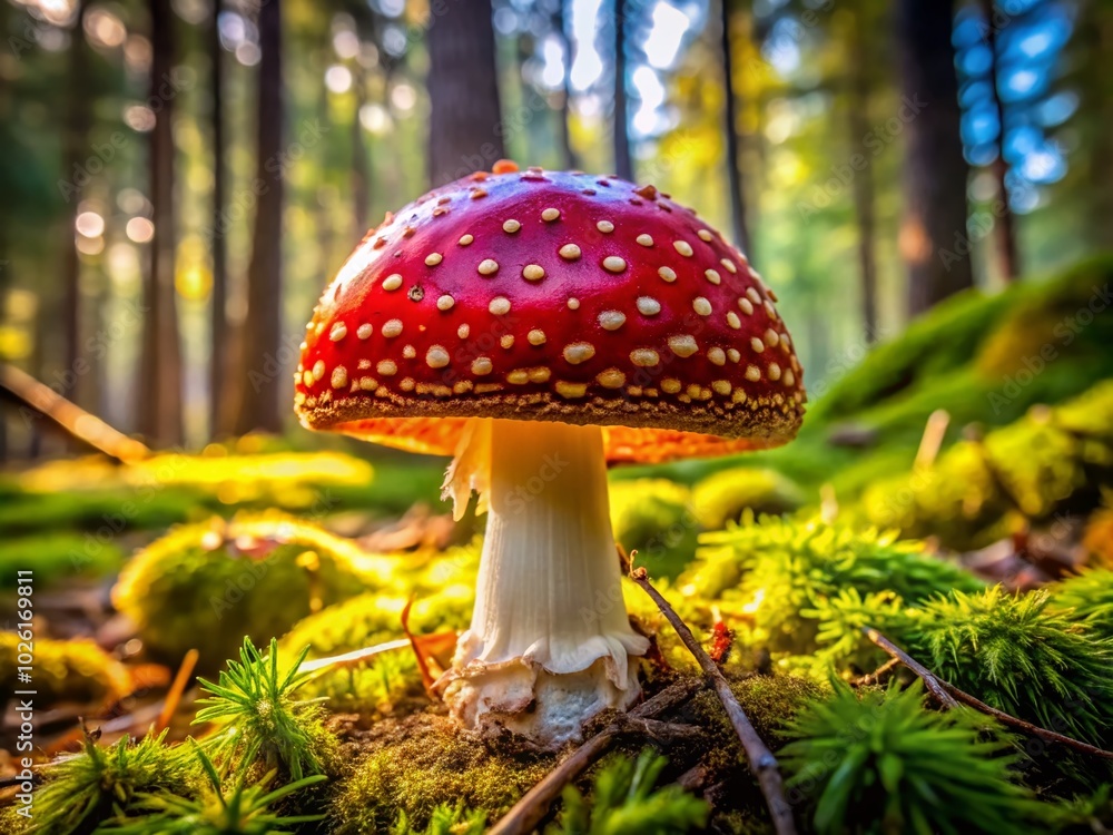 Vibrant Red Fly Agaric Mushroom in Lush Forest Setting - High Dynamic Range Photography Vibrant Red Fly Agaric Mushroom in Lush Forest Setting - High Dynamic Range Photography