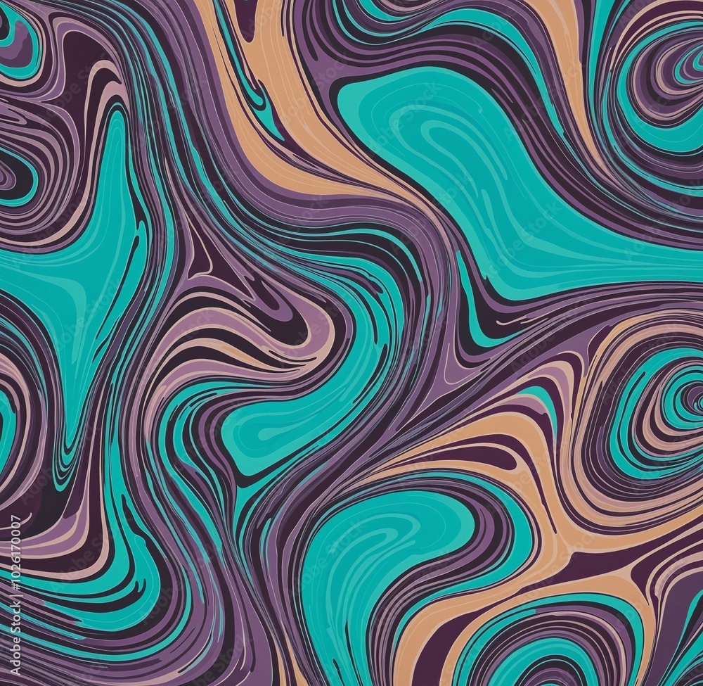 Bold Abstract Pattern with MediumPurple, Cyan, and RosyBrown Organic Shapes
