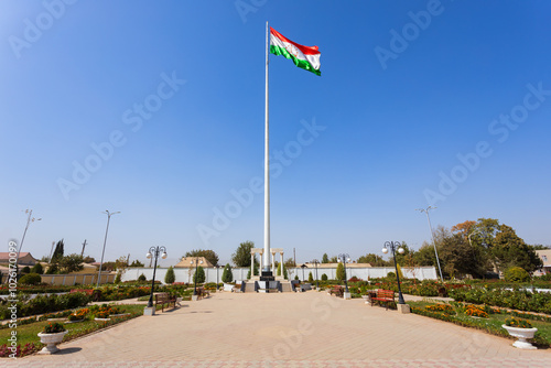 Tajikistan flag in Kulob city in southern Tajikistan photo