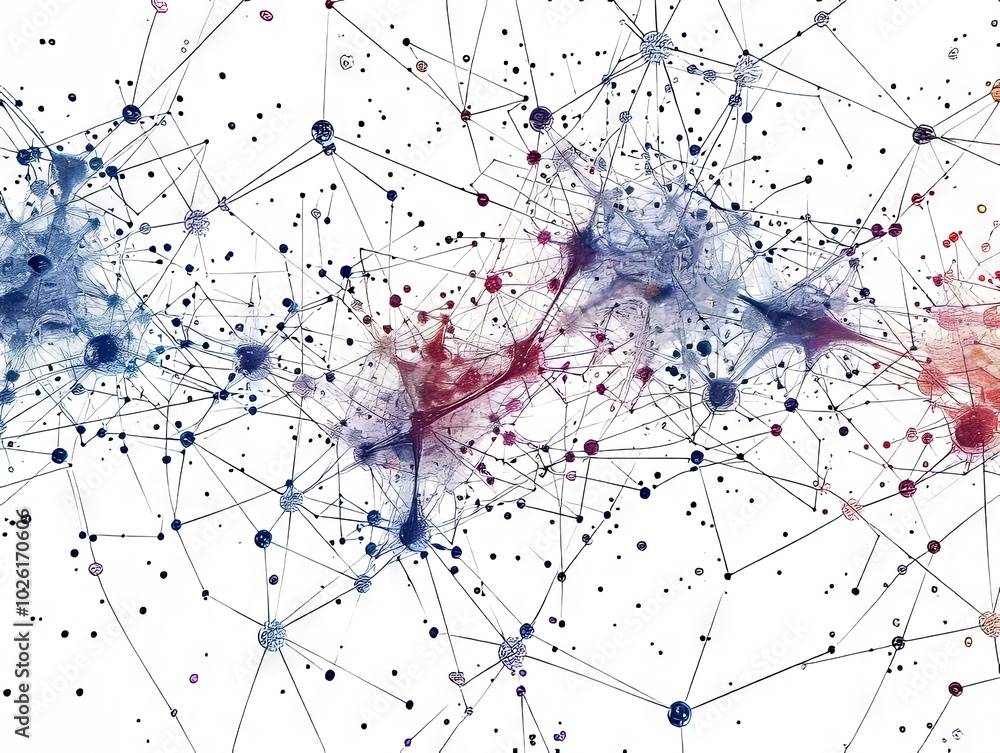 Obraz premium Abstract Watercolor Network of Interconnected Nodes