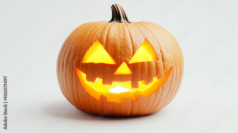 Spooky carved pumpkin with a glowing light inside Spooky carved pumpkin with a glowing light inside