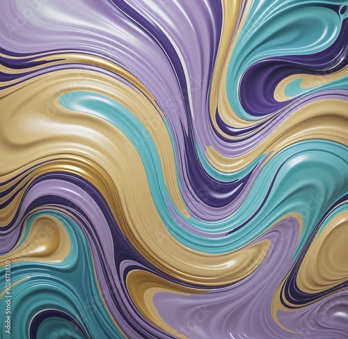 Glossy Abstract Wave Design with Lavender, Cyan, MistyRose, Gold, and Goldenrod Shades