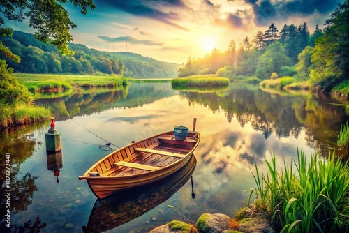 Vintage Gar Pike Fishing Adventure in Serene Waters, Capturing the Essence of Nature's Beauty photo