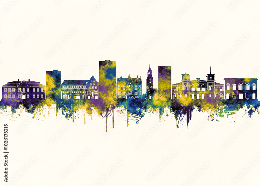 Obraz premium Aalborg City Skyline. Cityscape Skyscraper City Downtown Abstract Landmarks Travel Background Buildings Landscape Modern Art Architecture Business View Building Corporate