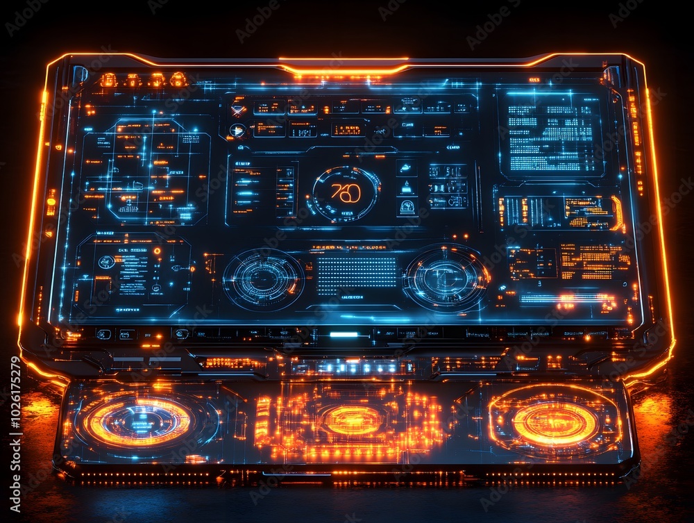 Fototapeta premium Futuristic smart home control panel of home appliances, sleek and modern digital interfaces perfect to create product designs or as part of smart home technology advertisements to attract consumers.