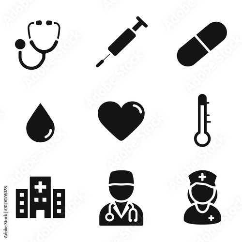 Medical silhouette set of  vector black icon  with white background 
