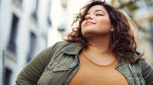 Overweight young woman in casual fashion photo