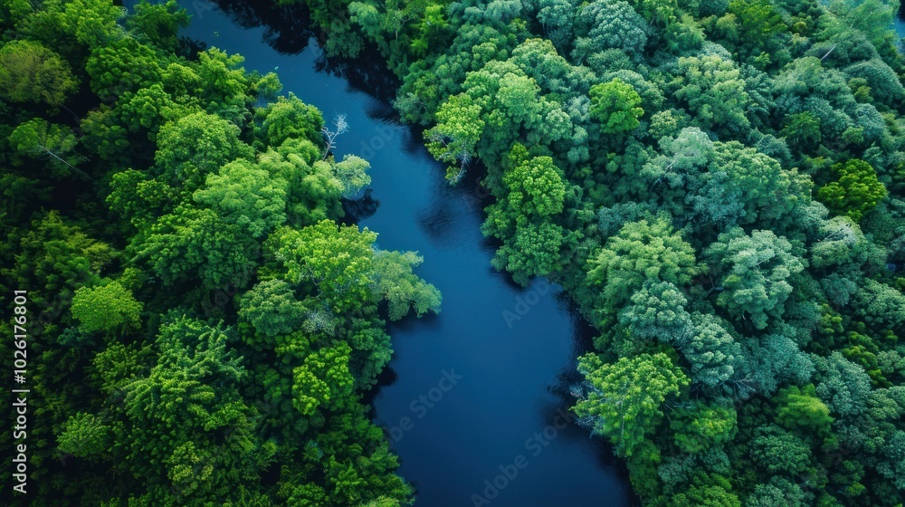 photograph of Aerial photography of a summer landscape with a quiet river surrounded by lush green trees, telephoto lens summer daylight cool color photograph of Aerial photography of a summer landscape with a quiet river surrounded by lush green trees, telephoto lens summer daylight cool color