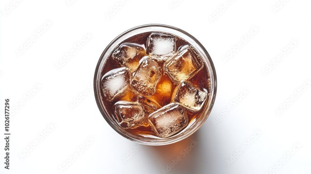 photograph of Glass of ice coffee isolated on white background from top view telephoto lens summer daylight cool color photograph of Glass of ice coffee isolated on white background from top view telephoto lens summer daylight cool color