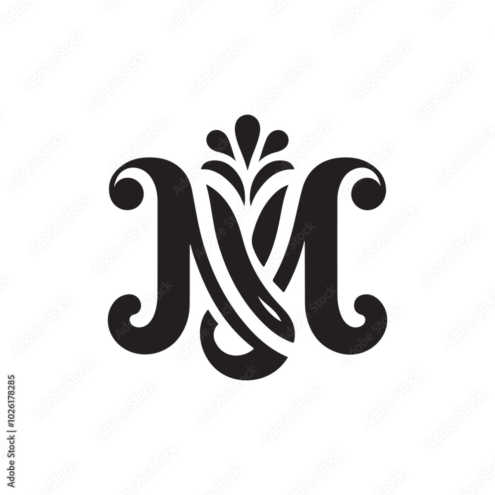 stylish and curved letter M silhouette logo icon template with fluid shape stylish and curved letter M silhouette logo icon template with fluid shape