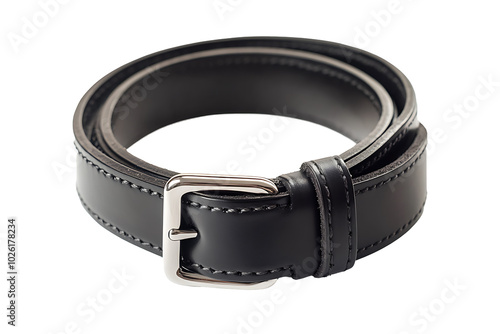 traditional black trouser belt isolated on a transparent background