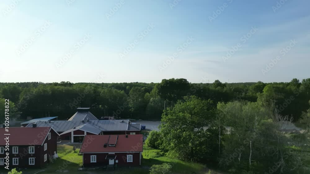 Aerial video over a small town in Orrefors Sweden Aerial video over a small town in Orrefors Sweden