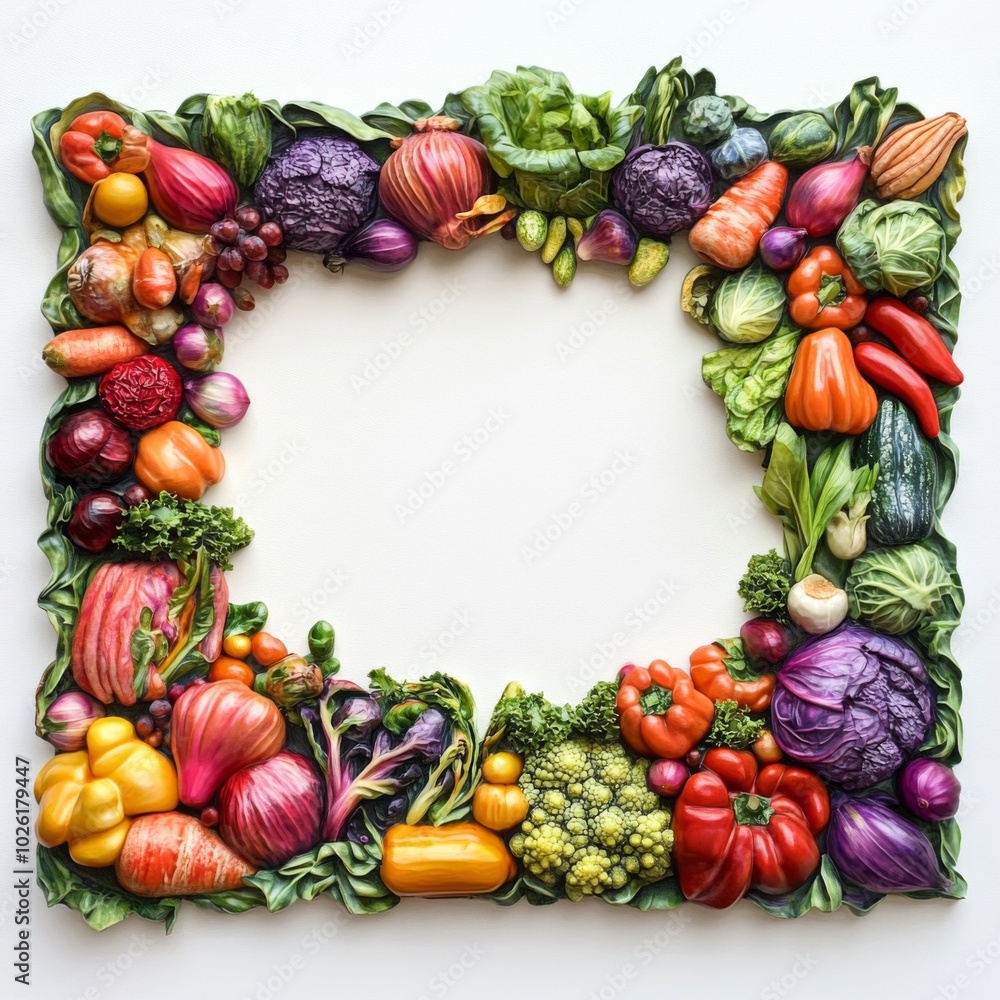 A rectangular picture frame in theform of vegetables on white background A rectangular picture frame in theform of vegetables on white background