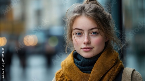 Portrait of lovely young woman in an urban setting Capturing the contrast between a modern, city environment and personal portraiture, this is often used in lifestyle photography.