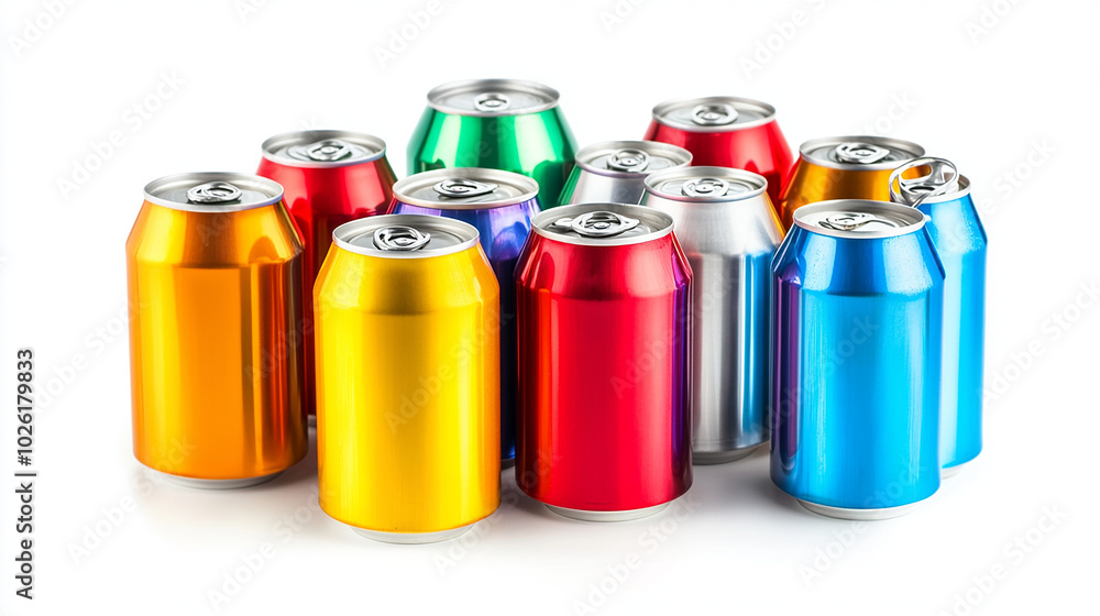 Recyclable aluminum cans in a group ready to be processed Recyclable aluminum cans in a group ready to be processed