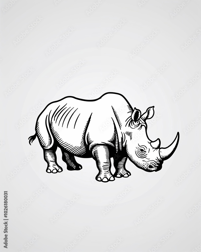 Obraz premium hand drawing Rhinoceros clipart on plain white background