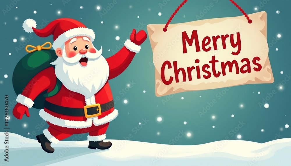 Cute christmas background poster with cartoon santa with text Merry Christmas Cute christmas background poster with cartoon santa with text Merry Christmas