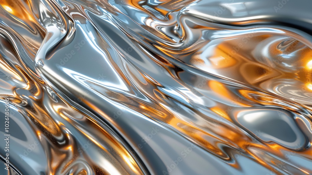 Fluid metallic design with shimmering reflections and vibrant colors in abstract art style Fluid metallic design with shimmering reflections and vibrant colors in abstract art style