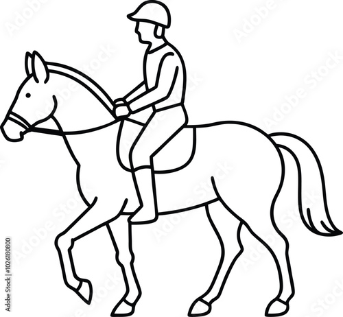 Line drawing of a professional rider on a dressage horse. Horse riding outline vector art and illustration. Jockey riding a stallion. A sketch of a dressage rider on a horse executing the half pass.