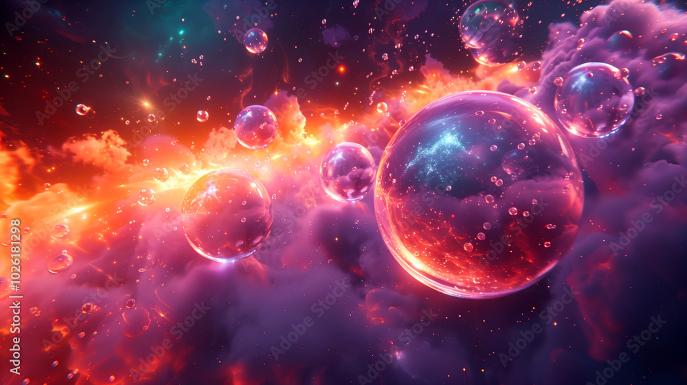 Cosmic bubbles floating in a vibrant nebula Cosmic bubbles floating in a vibrant nebula