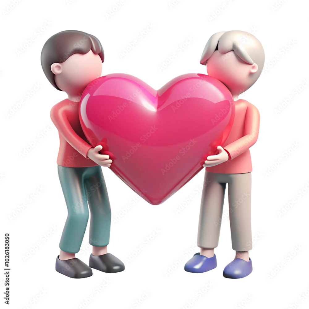 couple holding heart 3d cartoon style illustration couple holding heart 3d cartoon style illustration