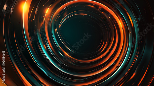 Glowing orange and teal abstract circular layers with metallic texture