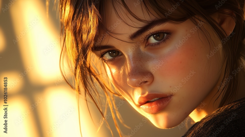 Golden Hour Portrait of a Beautiful Woman in Soft Light - Made with Generative AI Golden Hour Portrait of a Beautiful Woman in Soft Light - Made with Generative AI