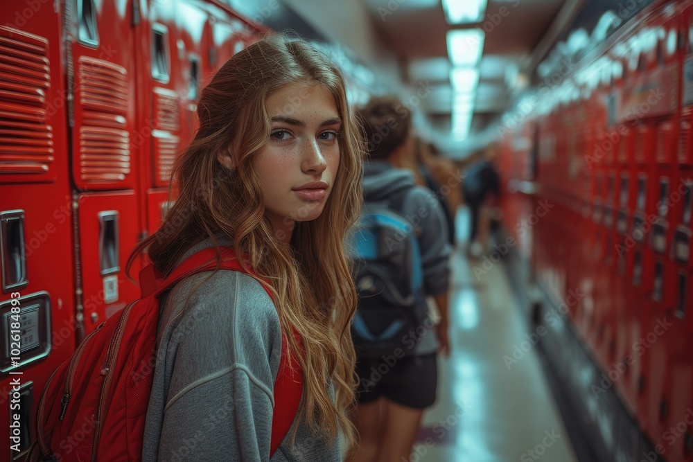 Students in Trendy Outfits Organizing Lockers Students in Trendy Outfits Organizing Lockers