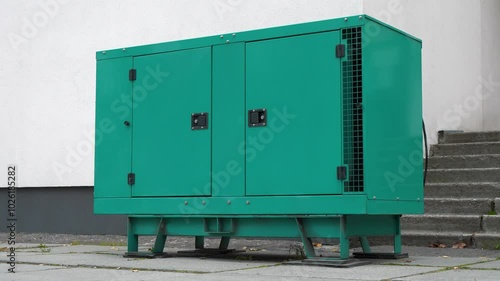 Diesel powered generator. Power station is an independent, complete power generation device and system. Source of electric energy, connected to the building