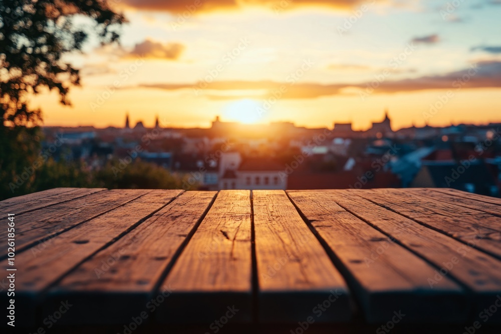 Stunning sunset view over the city from a wooden table. A peaceful moment captured in a vibrant and colorful scene. Perfect for relaxation and inspiration. Generative AI Stunning sunset view over the city from a wooden table. A peaceful moment captured in a vibrant and colorful scene. Perfect for relaxation and inspiration. Generative AI