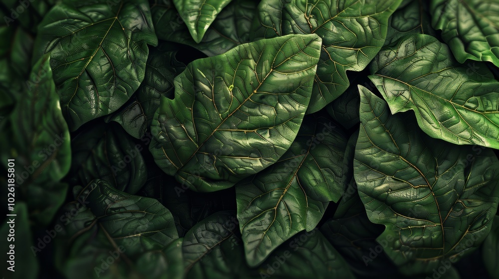 Fototapeta premium Dense green leaves create a lush background adding a vibrant touch to any natural setting