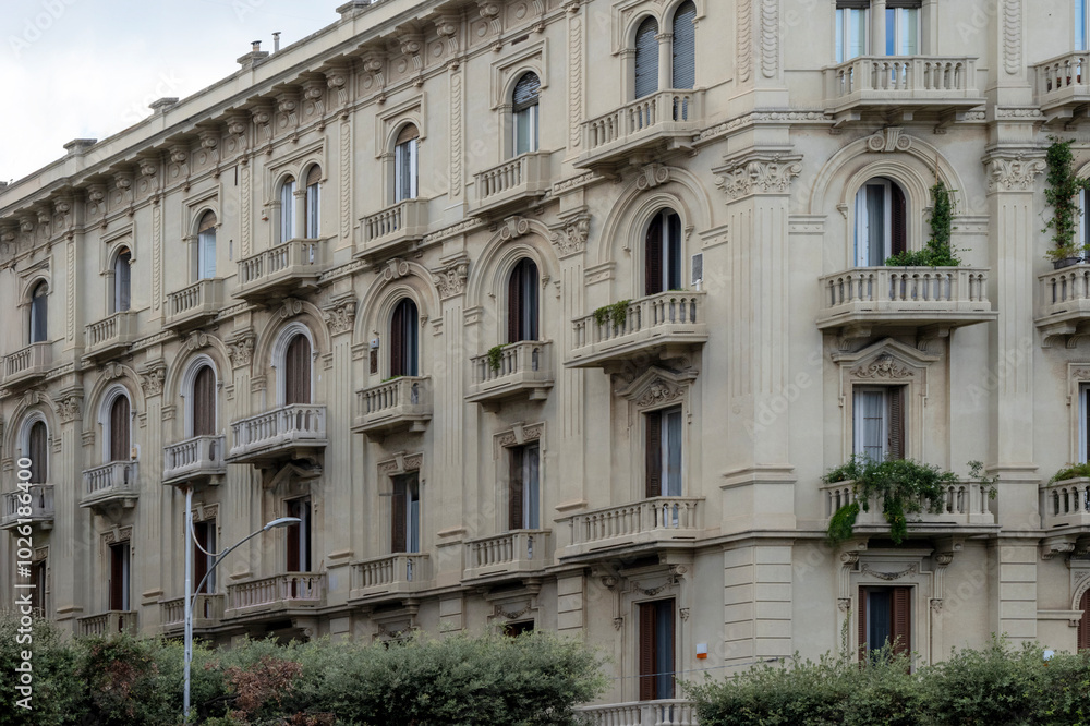 Building facade in the Umbertino district of the city of Bari in Italy Building facade in the Umbertino district of the city of Bari in Italy