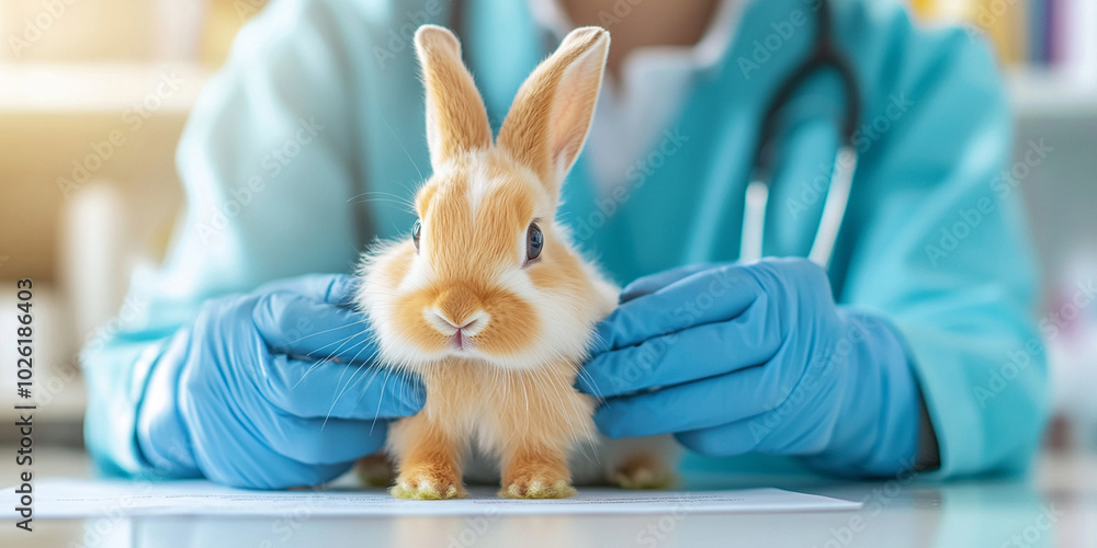 veterinarian is gently examining rabbit, showcasing care and attention given to small animals. scene highlights importance of pet health and well being veterinarian is gently examining rabbit, showcasing care and attention given to small animals. scene highlights importance of pet health and well being