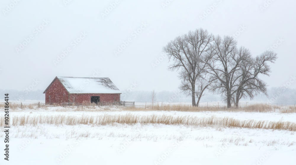 Winter countryside landscape with farmhouse - Blending the peacefulness of a snow-covered countryside Winter countryside landscape with farmhouse - Blending the peacefulness of a snow-covered countryside
