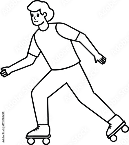 Man is rollerblading outline vector illustration. rollerblade man clip art. rollerblades outline illustration digital coloring book page line art drawing.
