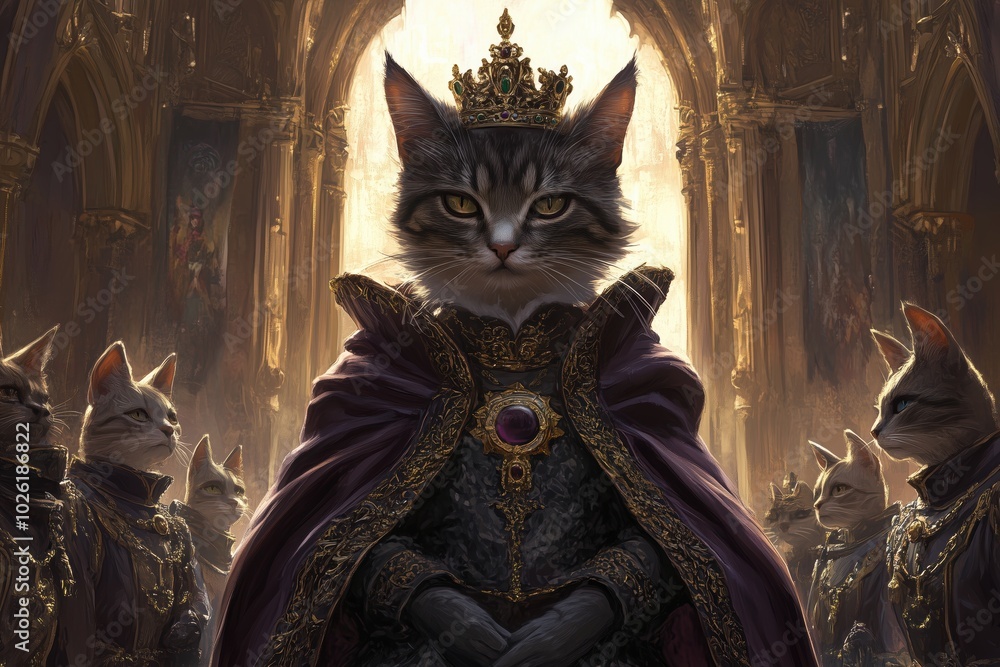 Fototapeta premium Regal Cat in a Majestic Pose on Her Throne