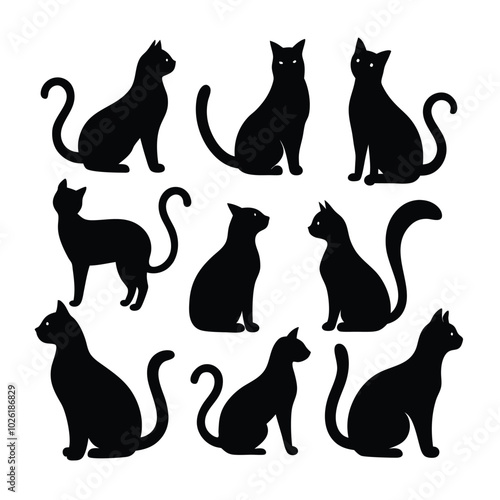 This Cat Silhouette Vector Set features sleek, minimal designs of cats in various poses. Perfect for pet-themed projects, logos, or artwork requiring a stylish, feline touch.