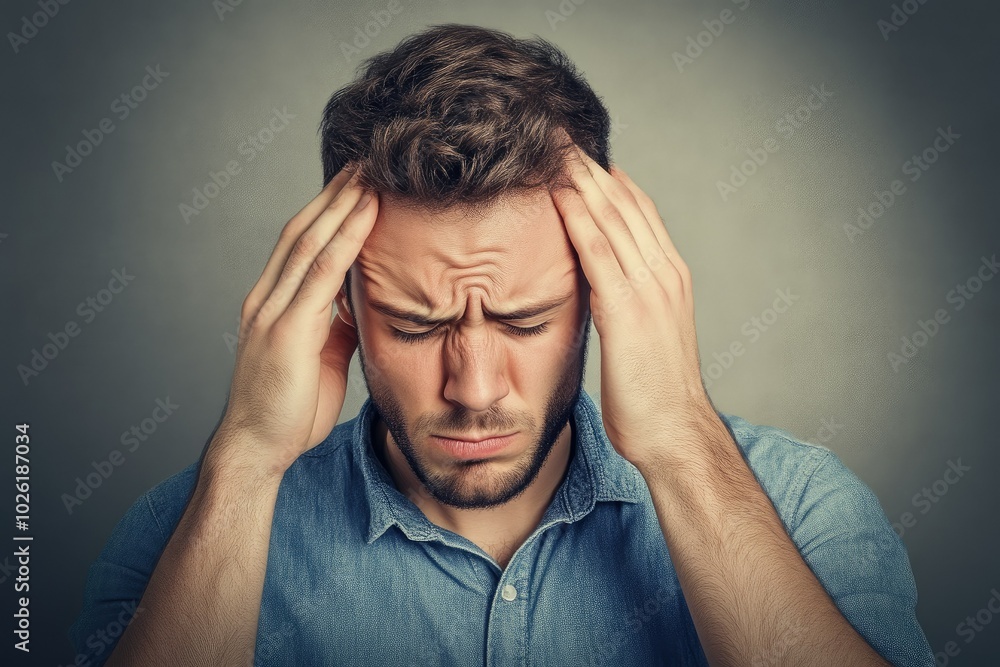 Stressed Man Experiencing Severe Headache Symptoms Stressed Man Experiencing Severe Headache Symptoms