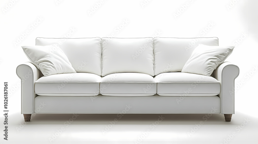 An isolated leather sofa with cushions on a white background, suitable for comfortable seating in a modern home An isolated leather sofa with cushions on a white background, suitable for comfortable seating in a modern home