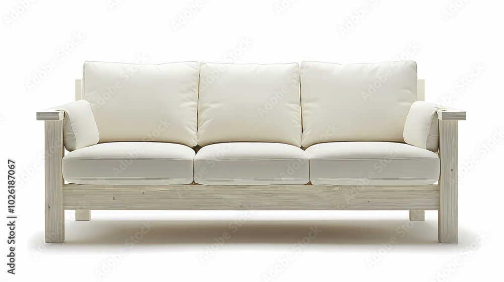 An isolated leather sofa with cushions on a white background, suitable for comfortable seating in a modern home An isolated leather sofa with cushions on a white background, suitable for comfortable seating in a modern home