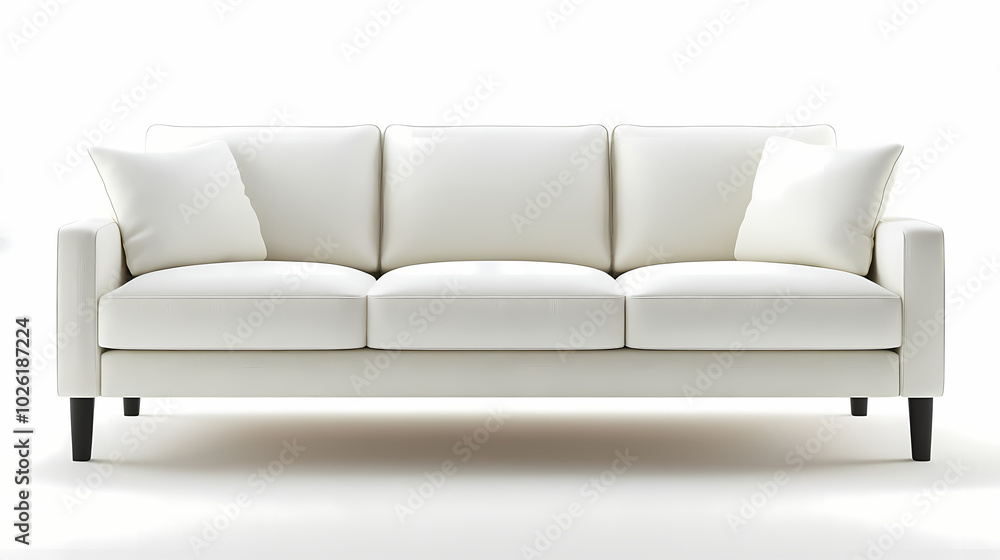 An isolated leather sofa with cushions on a white background, suitable for comfortable seating in a modern home An isolated leather sofa with cushions on a white background, suitable for comfortable seating in a modern home
