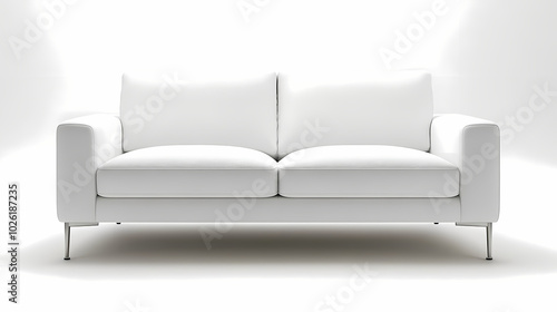 An isolated leather sofa with cushions on a white background, suitable for comfortable seating in a modern home