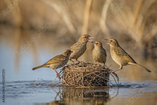 Weaver Birds Nesting Near a Waterhole photo