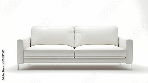 An isolated leather sofa with cushions on a white background, suitable for comfortable seating in a modern home