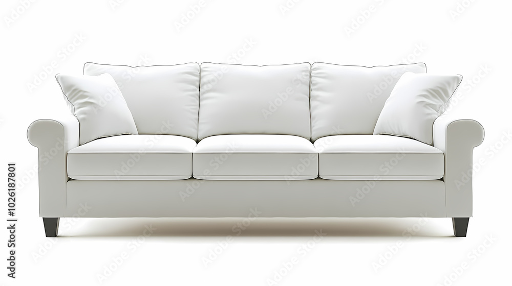 An isolated leather sofa with cushions on a white background, suitable for comfortable seating in a modern home An isolated leather sofa with cushions on a white background, suitable for comfortable seating in a modern home
