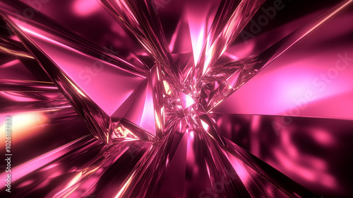 Sharp pink abstract crystals with glowing reflections
