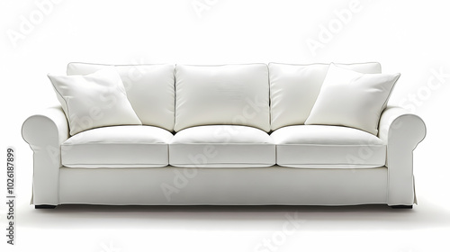 An isolated leather sofa with cushions on a white background, suitable for comfortable seating in a modern home